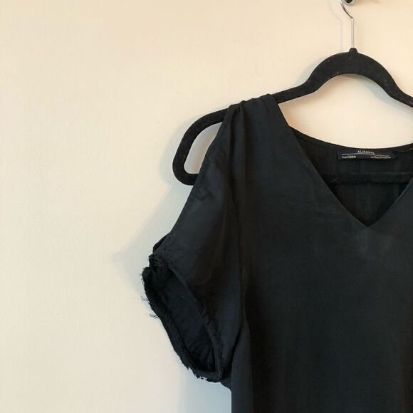 ALL Saints Camile Black Cold Shoulder Raw Hem Top - Picture 3 of 8